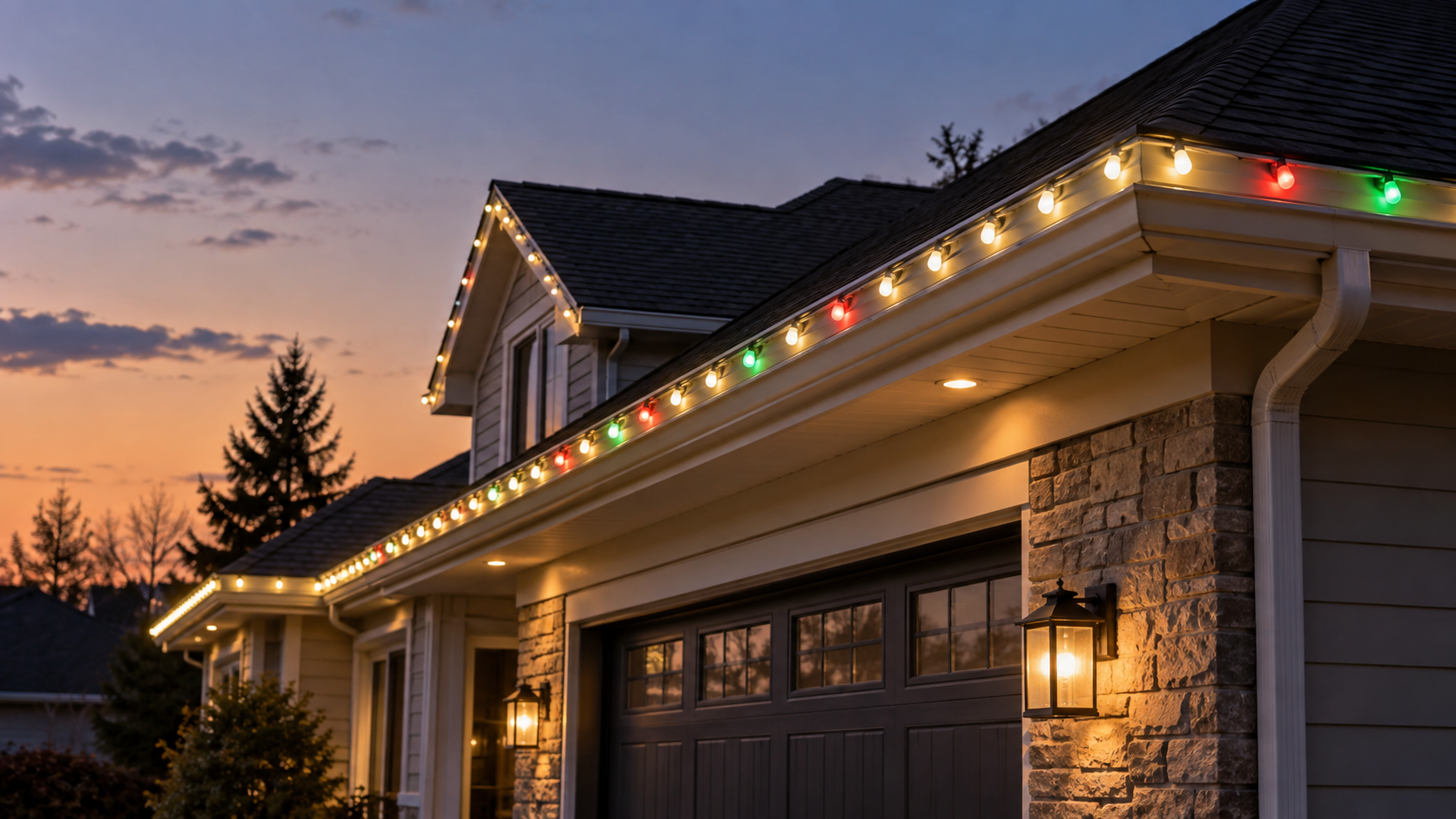 Permanent LED Holiday Lights used in an outdoor setting